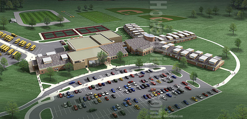Computer Illustrations aerial view Bellbrook Middle School - Ohio