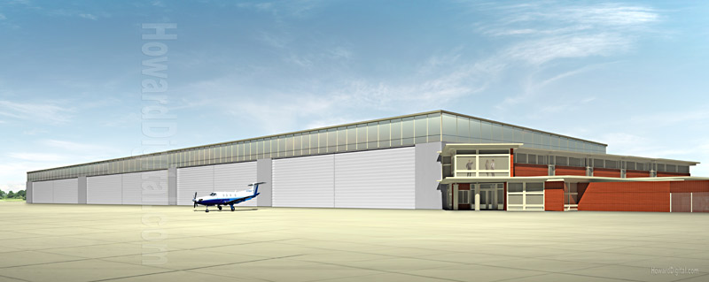 Architectural Illustration - Alpha Flying Hangar - International Airport Portsmouth New Hampshire NH