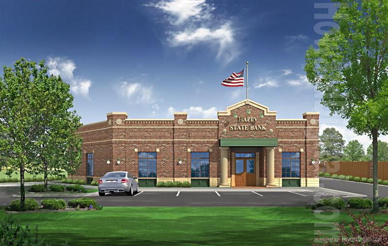 Architectural Illustration - Happy State Bank - Dalhart Texas TX